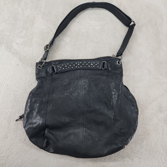 Y2K Banana Republic Alex Black Goat Leather Studded Hobo Bag Slouchy Streetwear - Picture 1 of 6